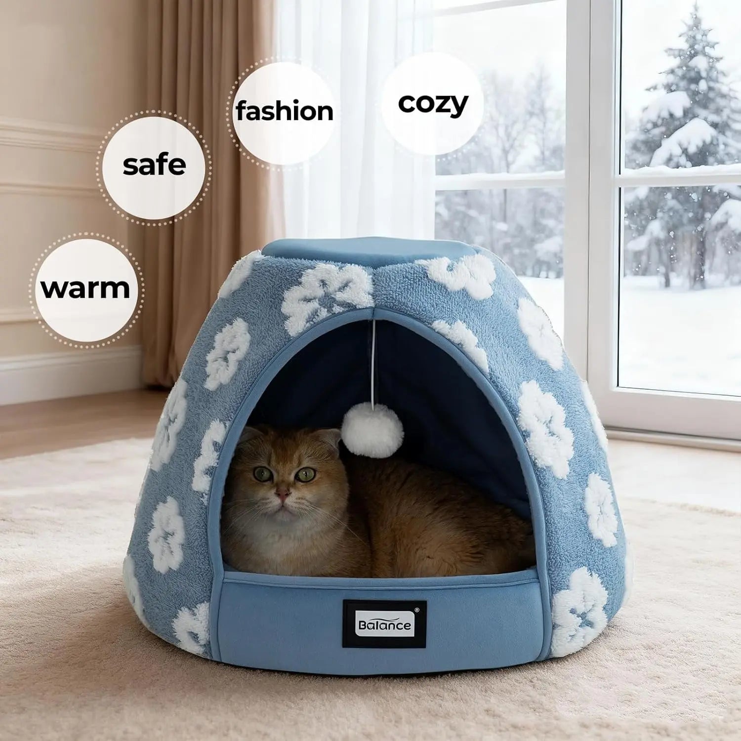 BALANCE 2-in-1 Cat Bed Cave Tent, 19-Inch, with Removable Cushion