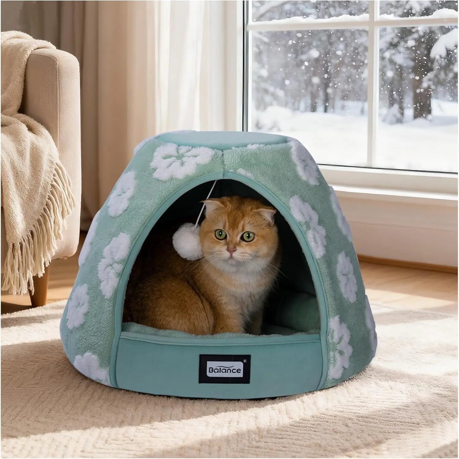 BALANCE 2-in-1 Cat Bed Cave Tent, 19-Inch, with Removable Cushion