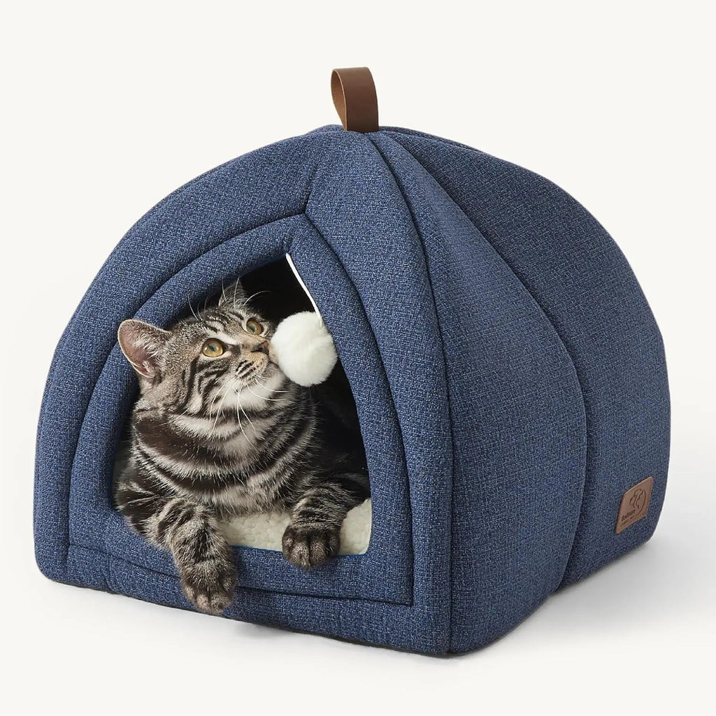 2-in-1 Cat Cave Bed with Removable Sherpa Cushion, 16"