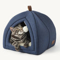 2-in-1 Cat Cave Bed with Removable Sherpa Cushion, 16"