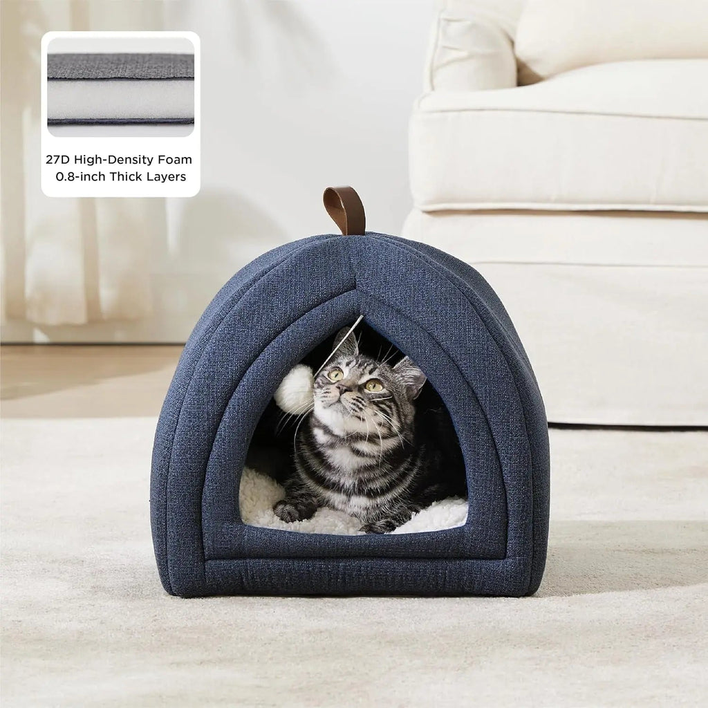 2-in-1 Cat Cave Bed with Removable Sherpa Cushion, 16"