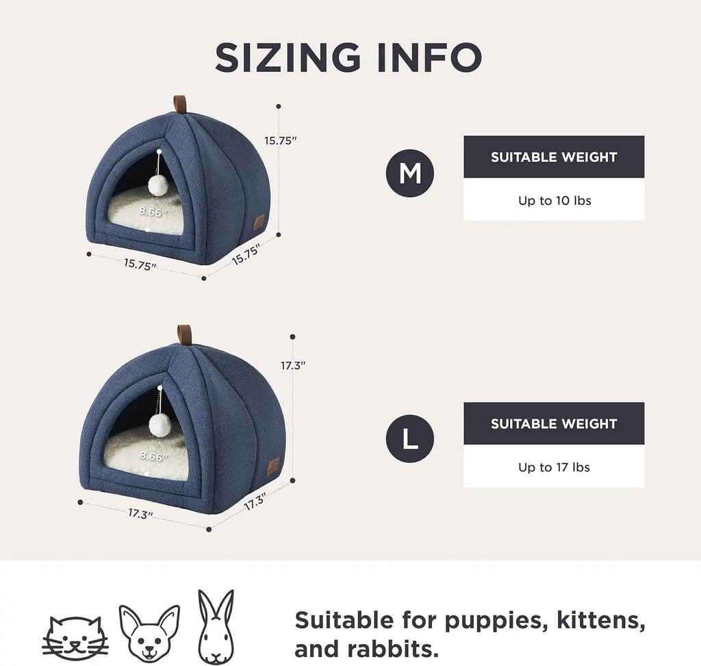 2-in-1 Cat Cave Bed with Removable Sherpa Cushion, 16"