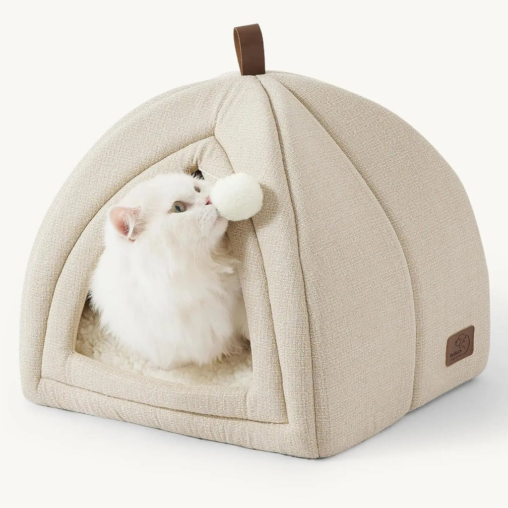 2-in-1 Cat Cave Bed with Removable Sherpa Cushion, 16"