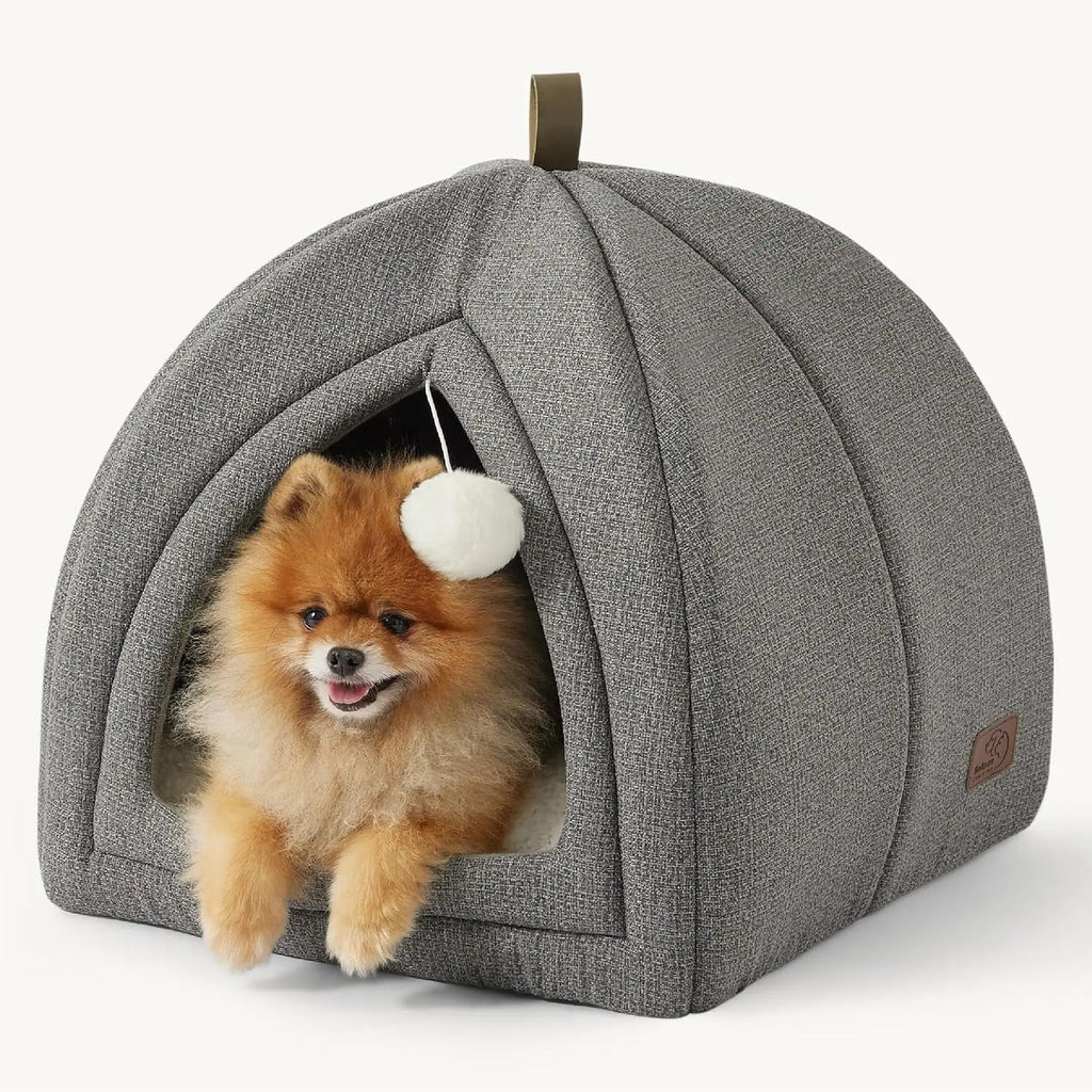 2-in-1 Cat Cave Bed with Removable Sherpa Cushion, 16"