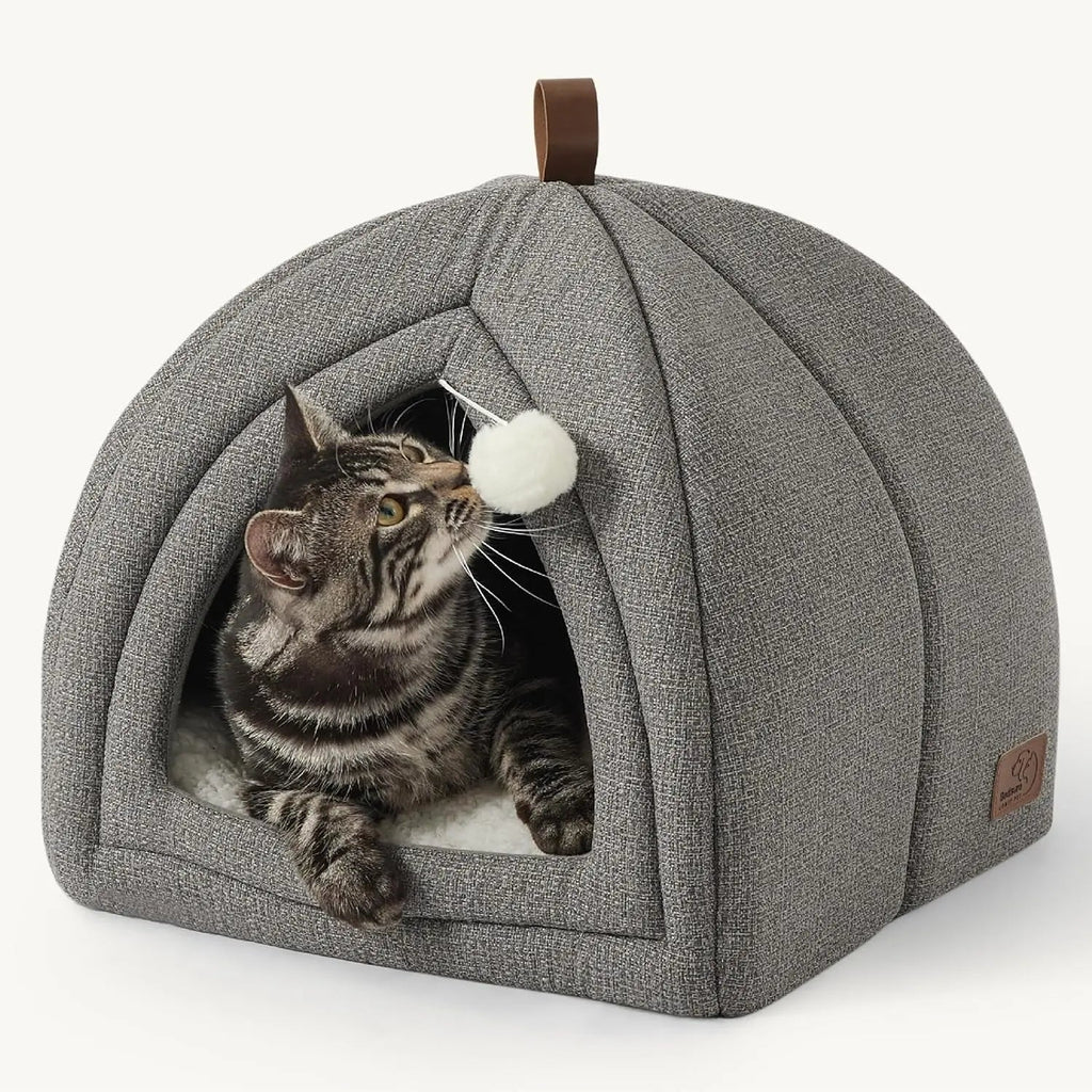 2-in-1 Cat Cave Bed with Removable Sherpa Cushion, 16"