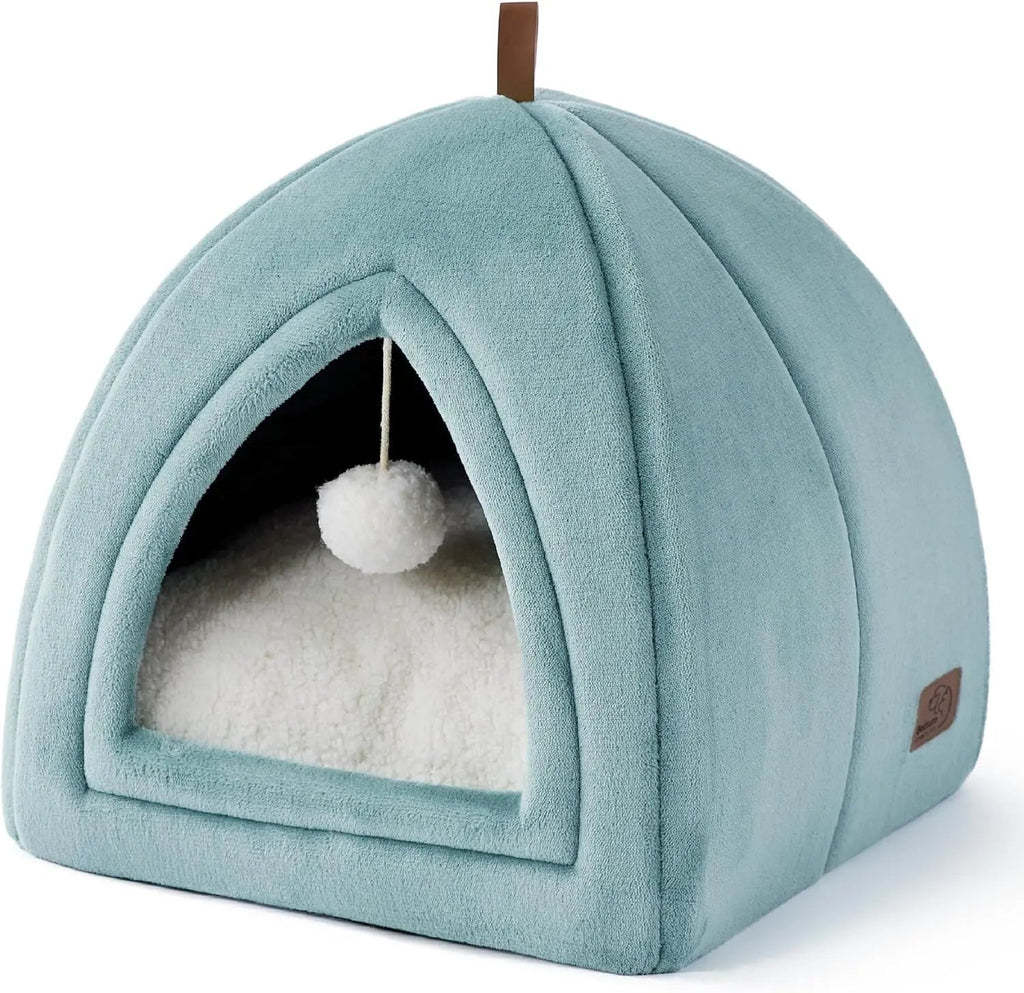 2-in-1 Cat Cave Bed with Removable Sherpa Cushion, 16"