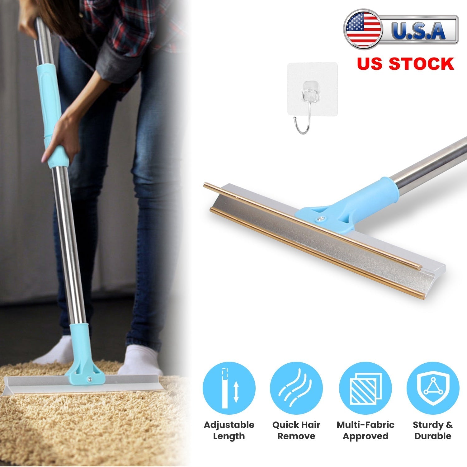 Pet Hair Removal Rake with Telescopic Handle