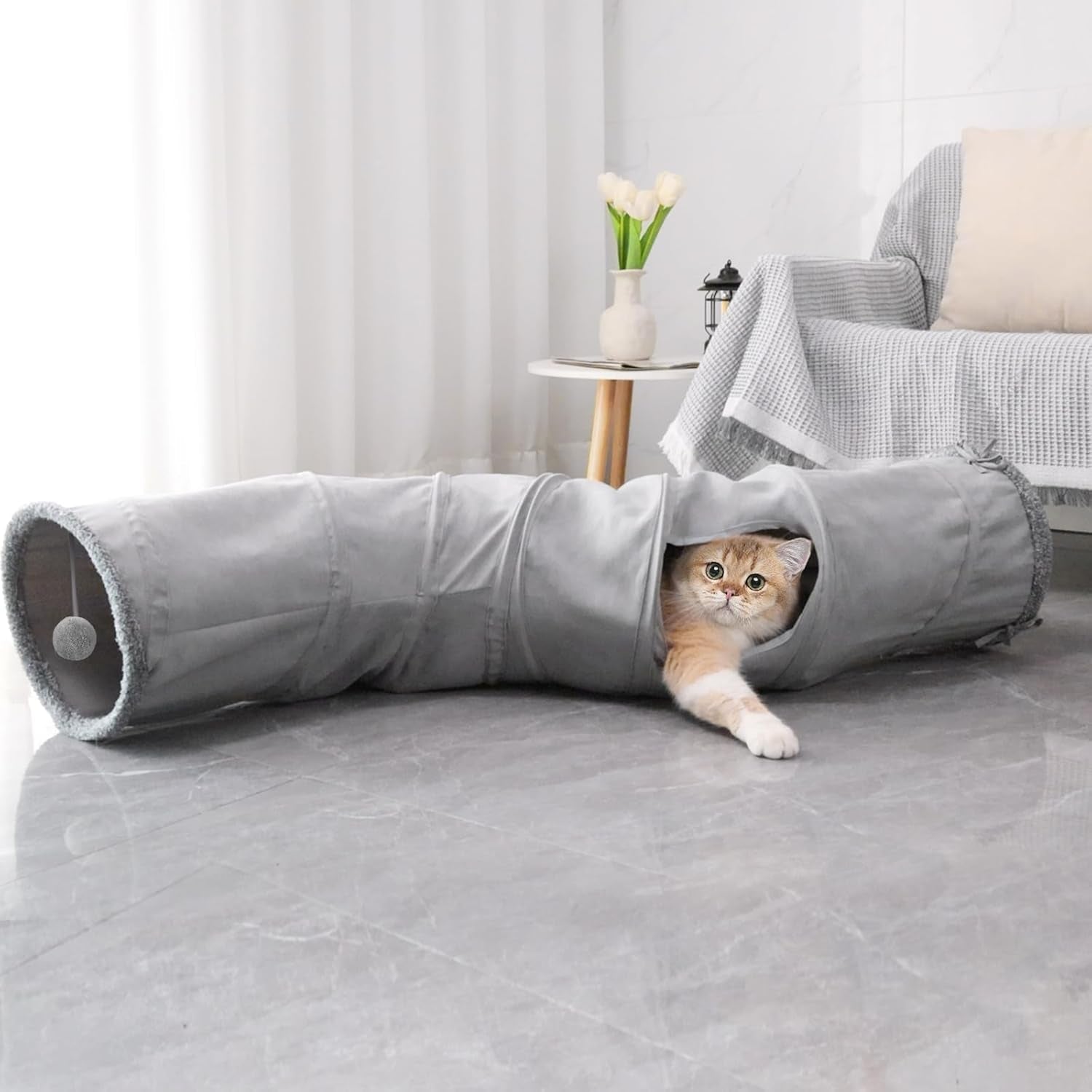S-Shaped Cat and Small Pet Tunnel with Toys and Blanket