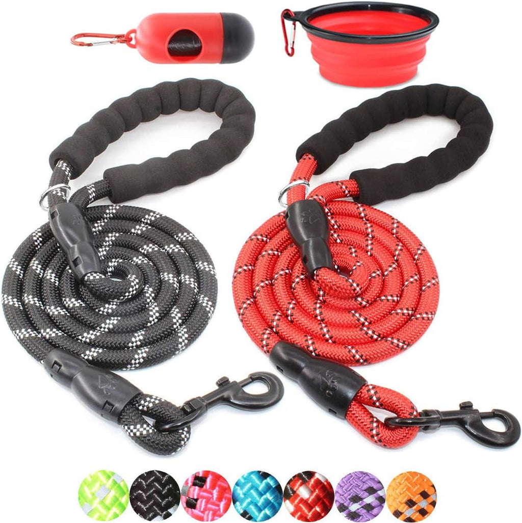 2-Pack 5ft Reflective Nylon Rope Dog Leash Set with Accessories