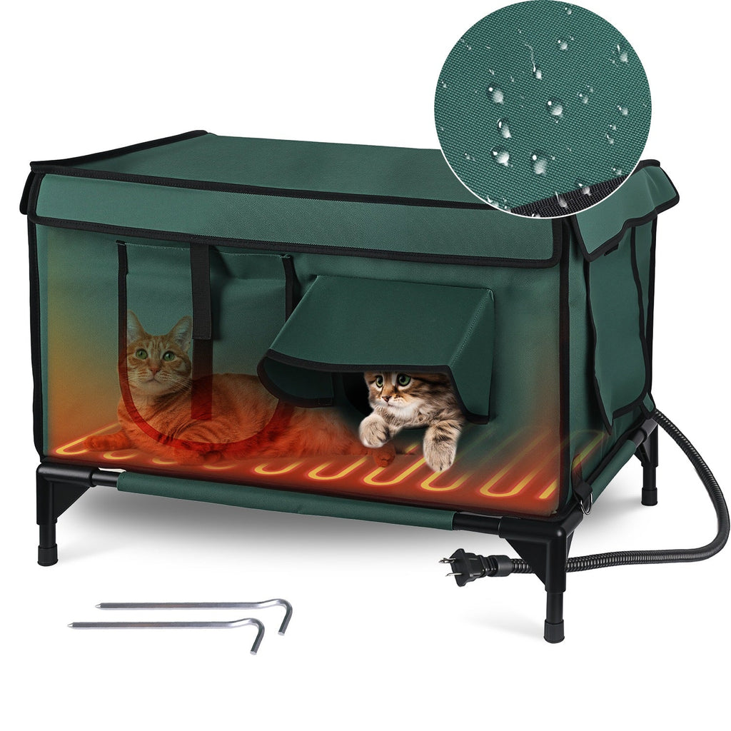 Heated Cat House with Weatherproof Oxford Fabric and Flannel Cover