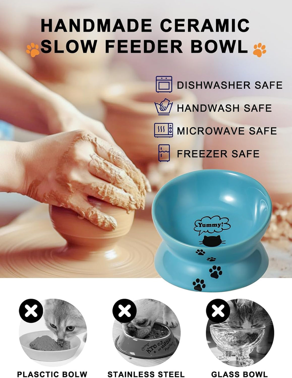 Elevated Ceramic Cat Bowl – Raised, Tilted Design