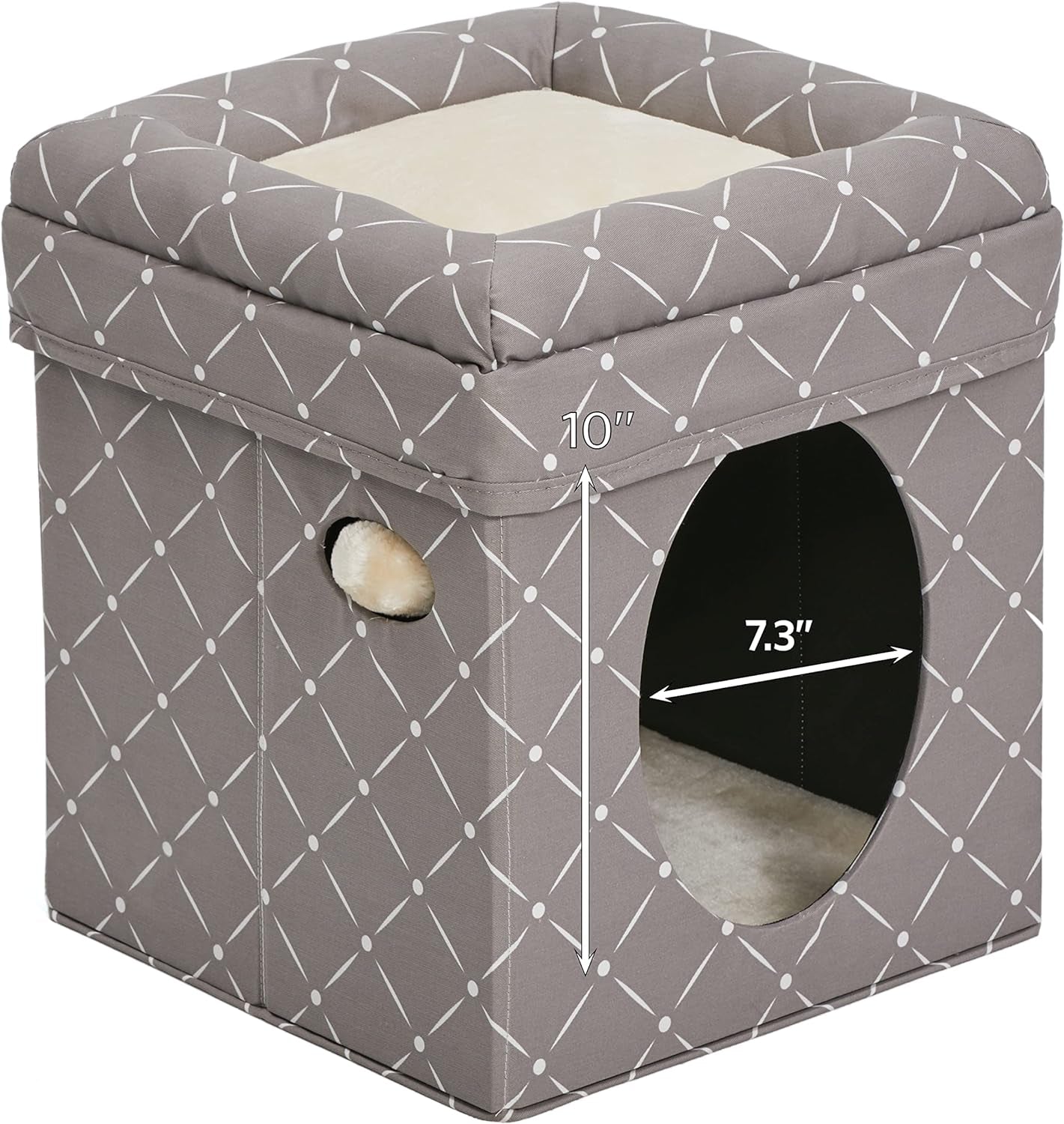 Cat Cube with Mushroom Diamond Print, Collapsible with Cushioned Top