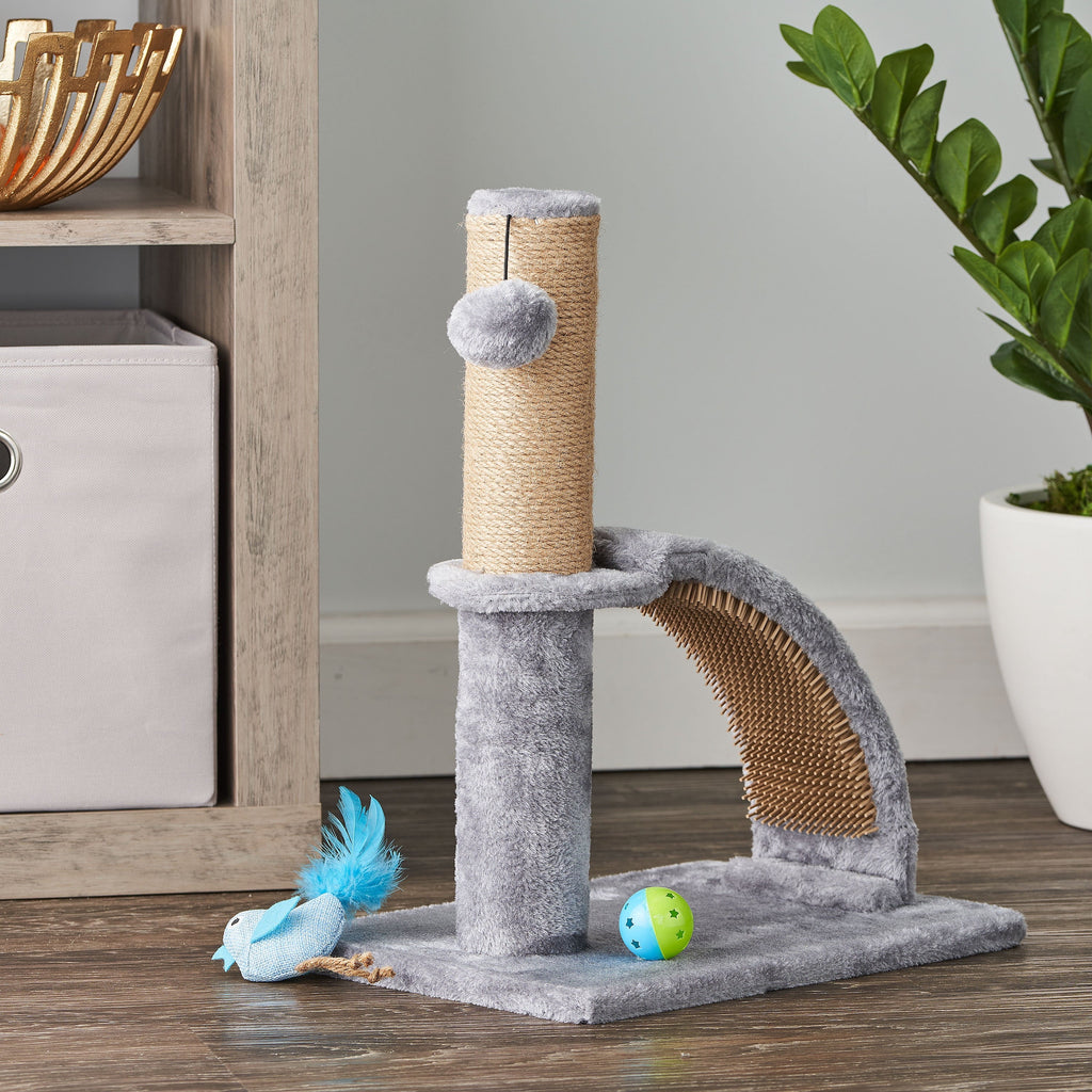 17" Deluxe Jute Cat Scratching Post with Grooming Brush