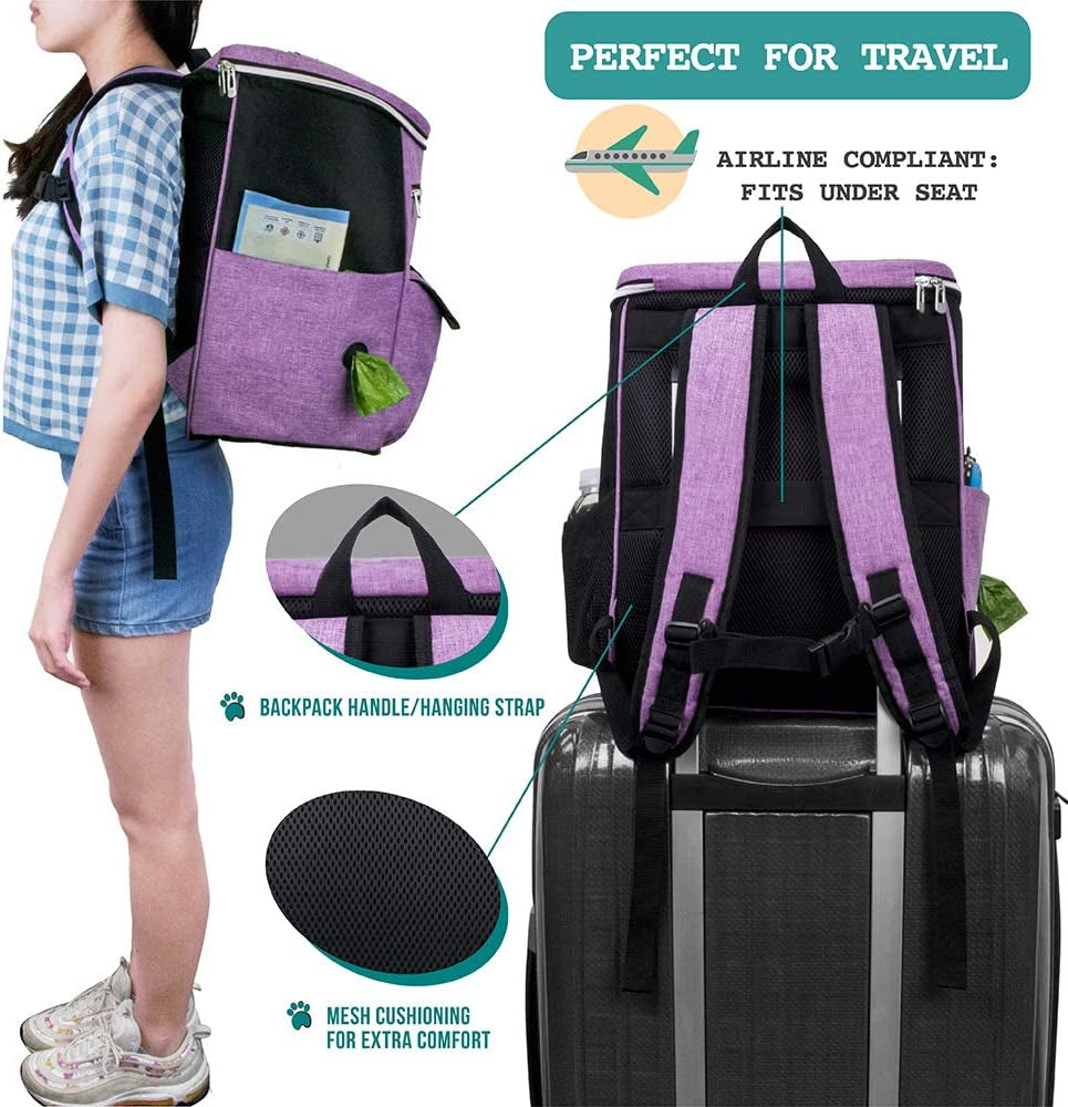 Dog Travel Backpack with Food Containers and Bowls, 27L Capacity