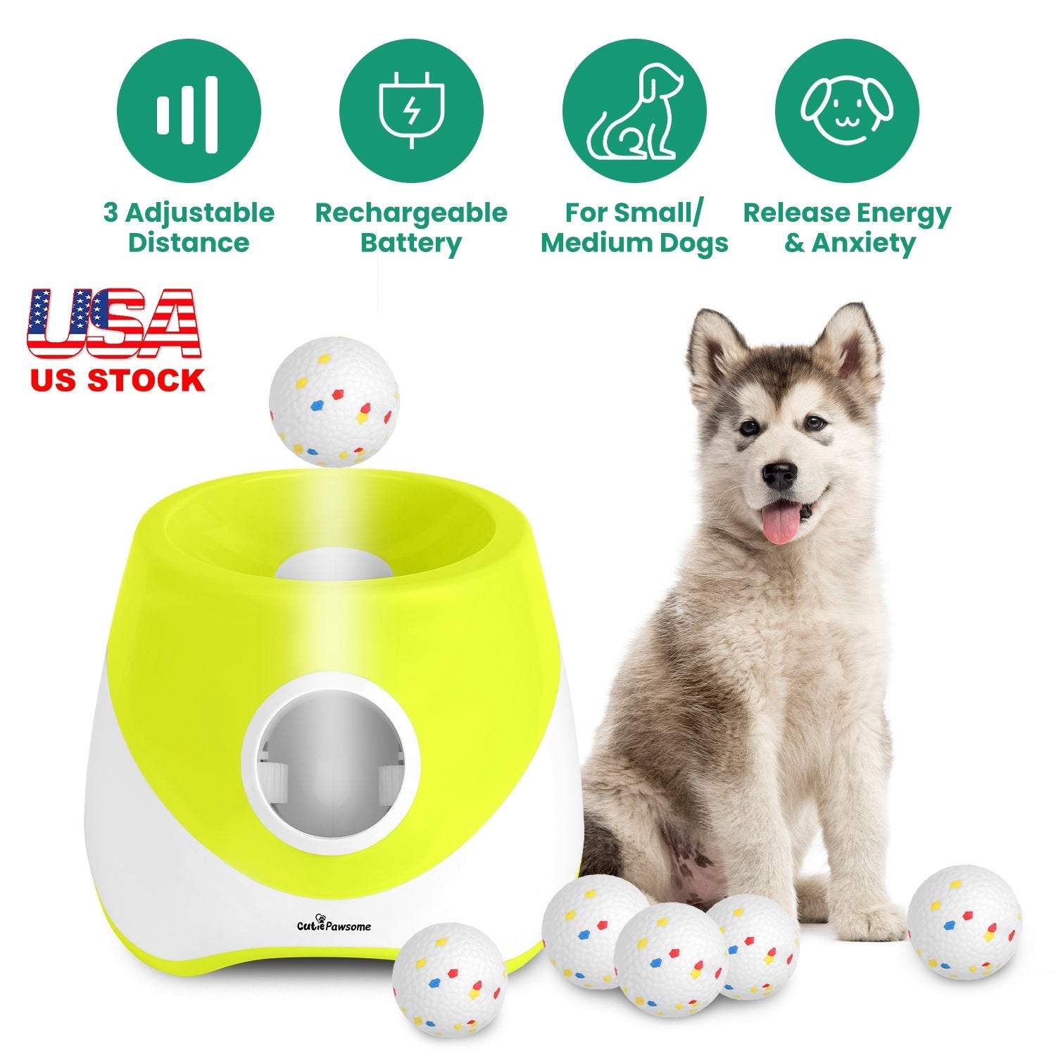 Automatic Ball Launcher for Small & Medium Dogs, 6 ETPU Balls Included