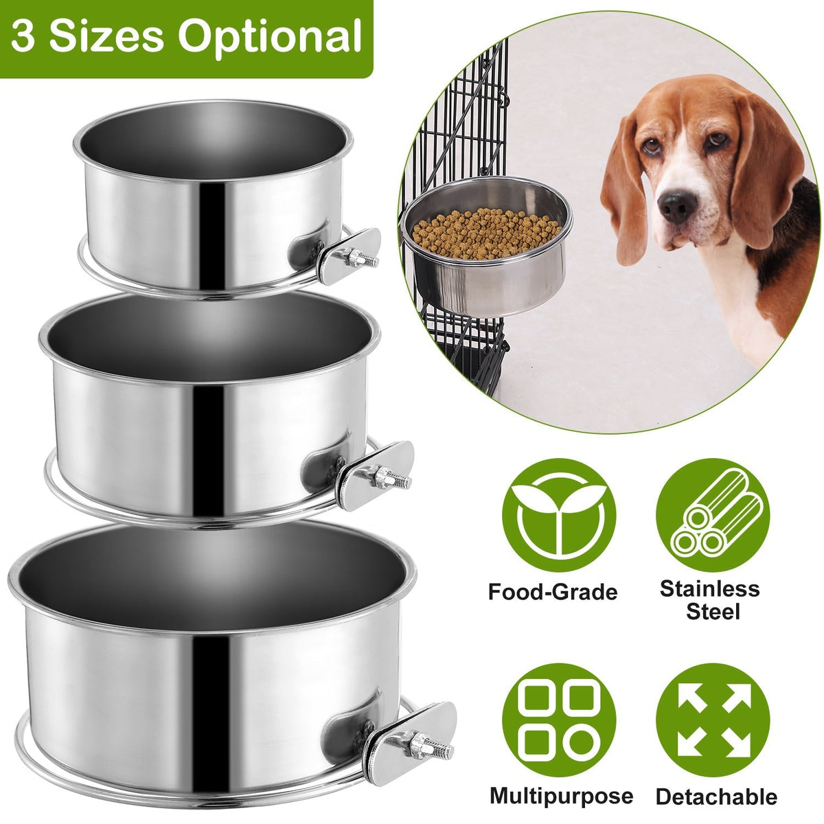 Hanging Stainless Steel Dog Bowl with Clamp Holder
