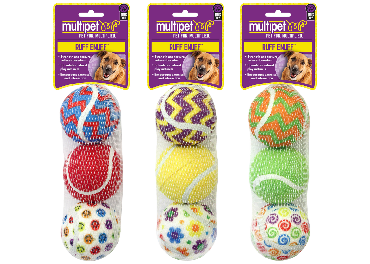 Assorted Pattern Tennis Balls Set for Dogs – 3 Pack