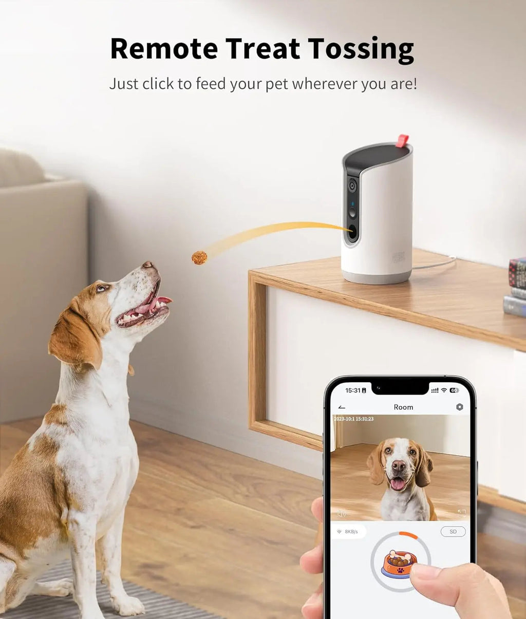 2K HD Pet Camera with Treat Dispenser and 360° View
