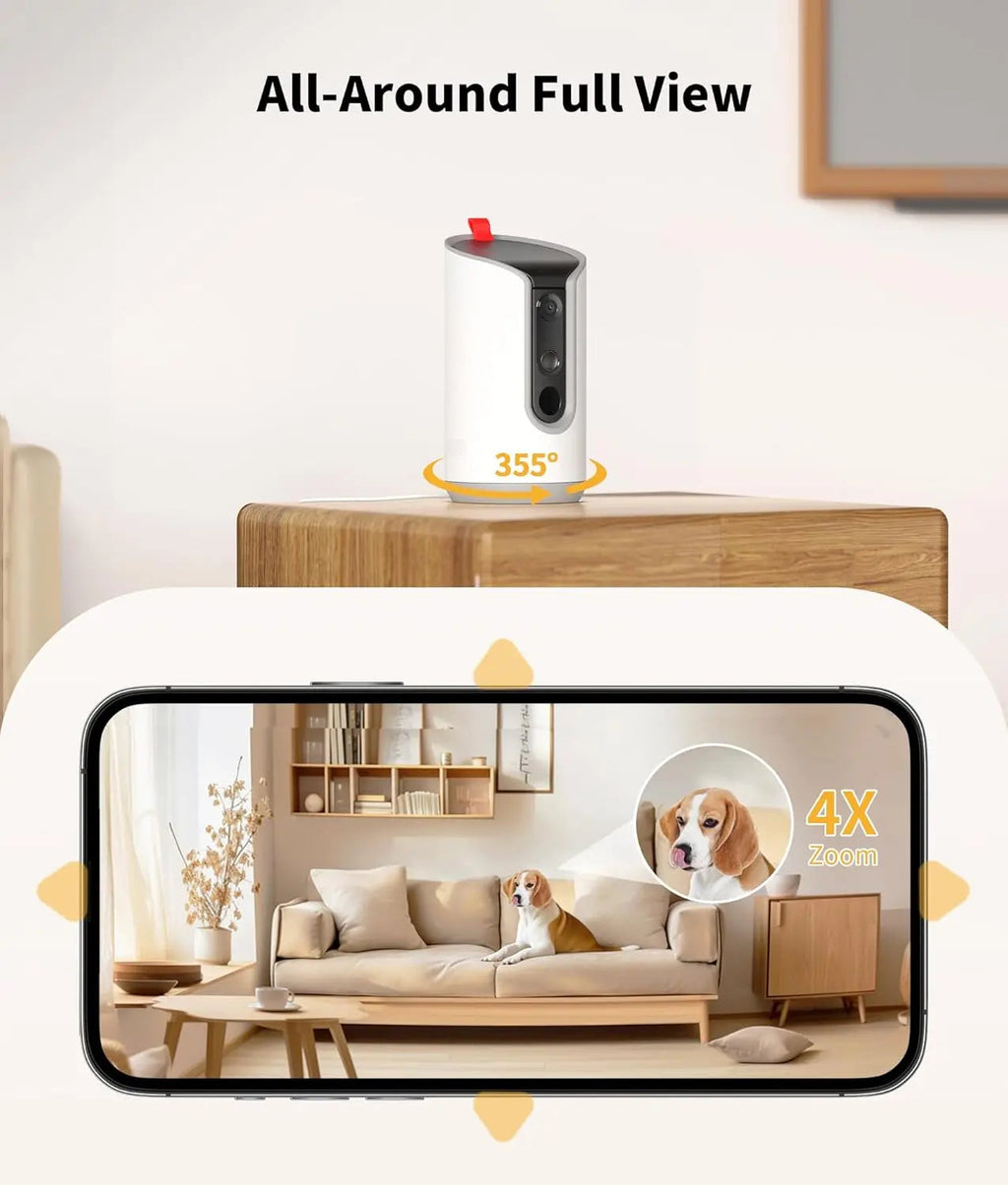 2K HD Pet Camera with Treat Dispenser and 360° View
