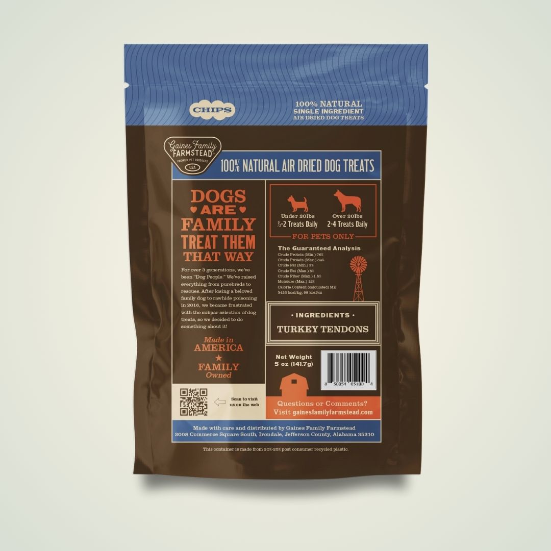 Turkey Tendon Chips Dog Treats – Single Ingredient, Air Dried