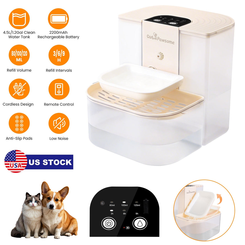Automatic Dual-Tank Pet Water Dispenser, 4.5L Cordless Rechargeable