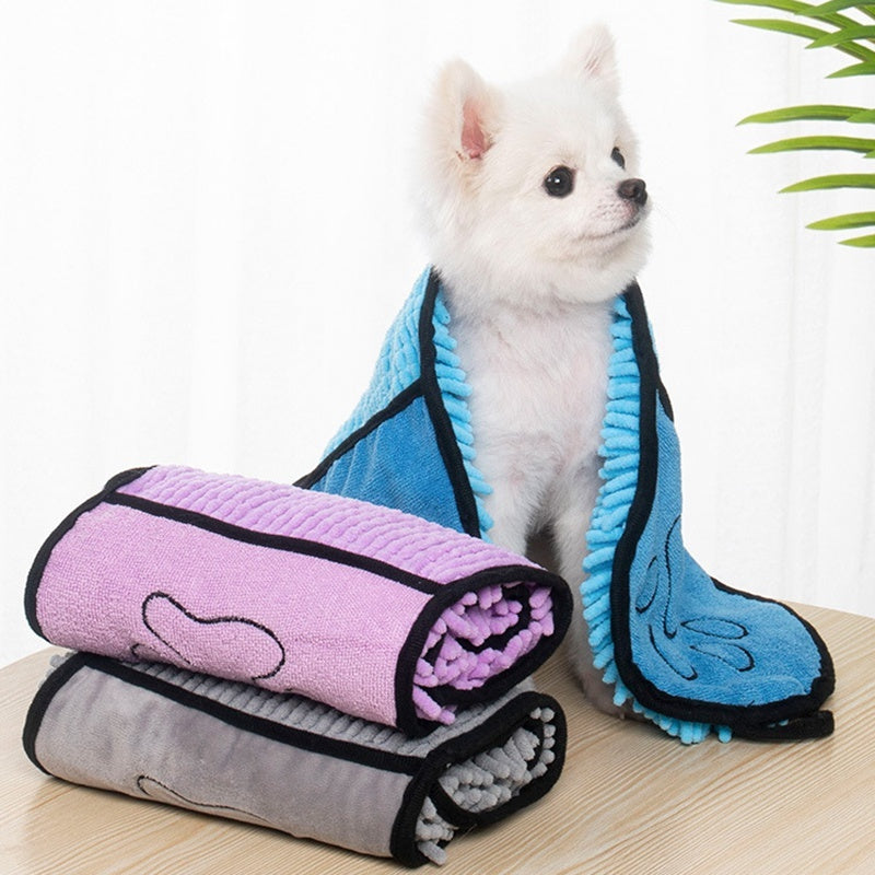 Chenille Dog Towel with Double Pockets, 62 x 23 cm