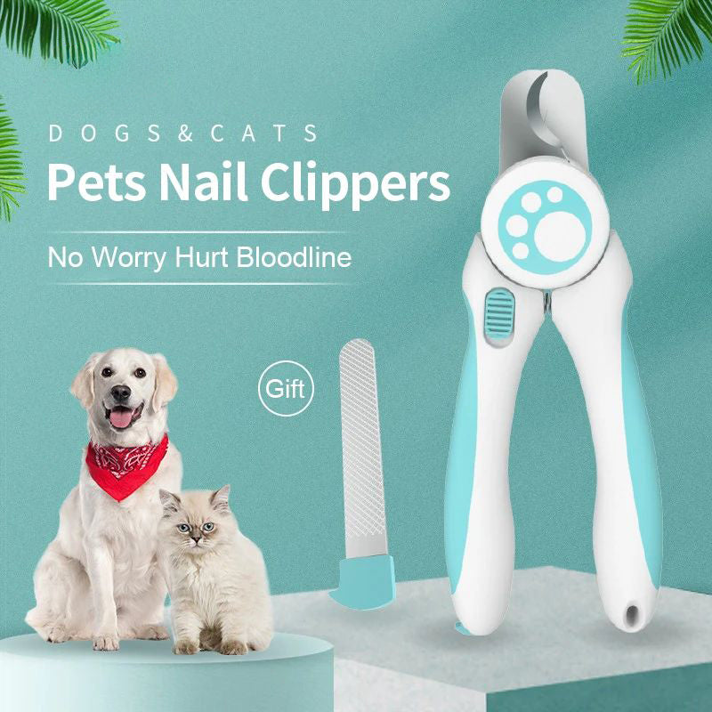 Ergonomic Pet Nail Clippers for Dogs and Cats, Blue and White