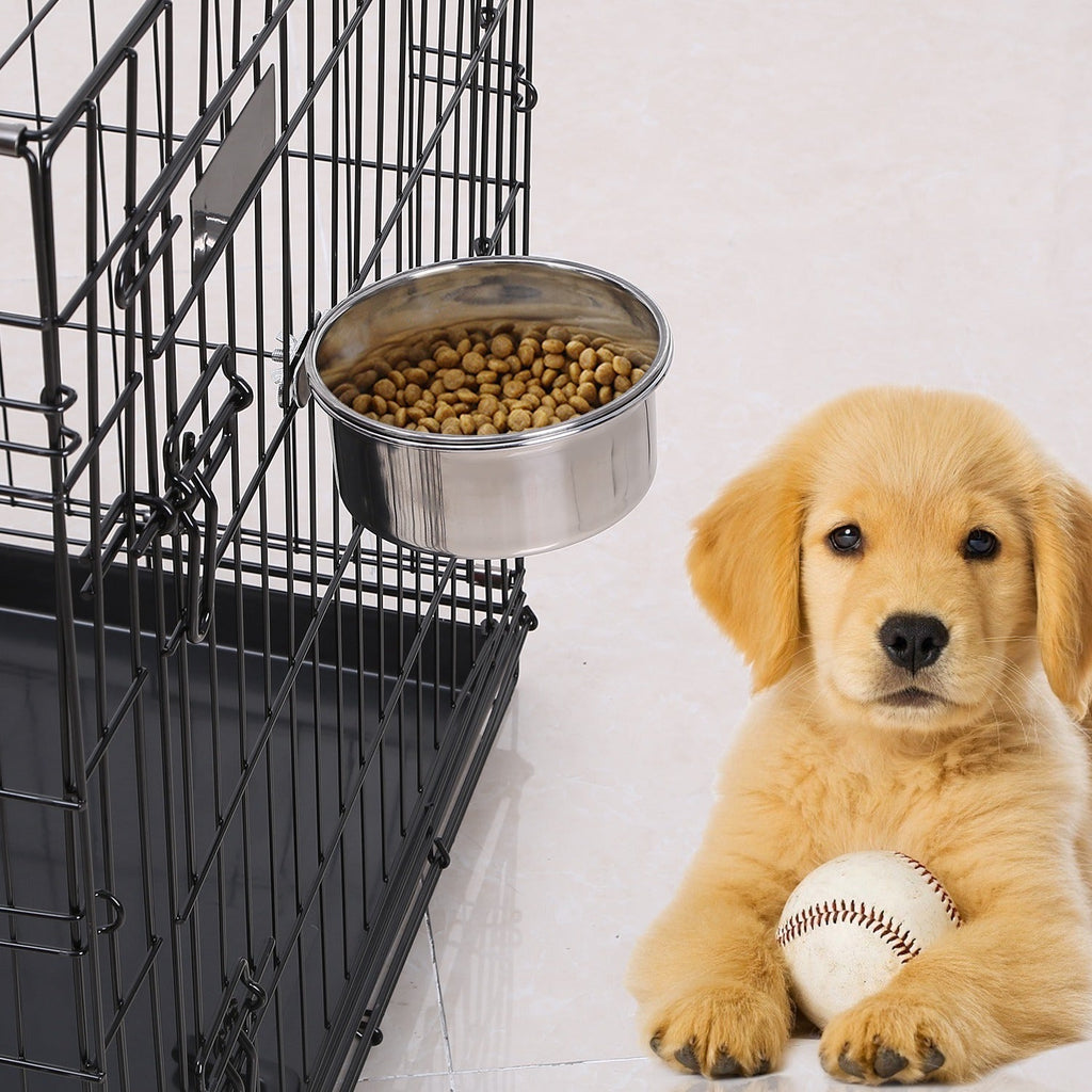 Hanging Stainless Steel Dog Bowl with Clamp Holder