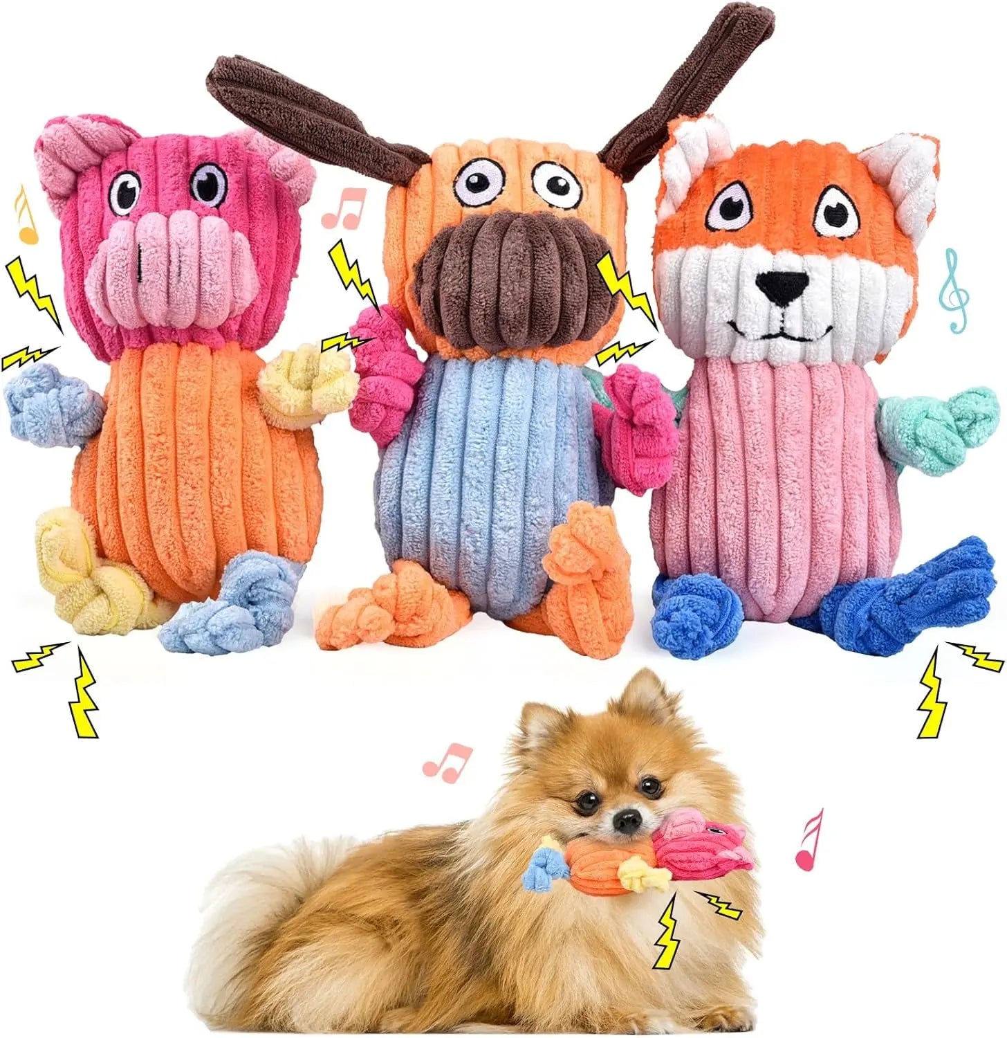 Plush Squeaky Dog Toy Set – Dog, Fox, and Pig (3-Pack)