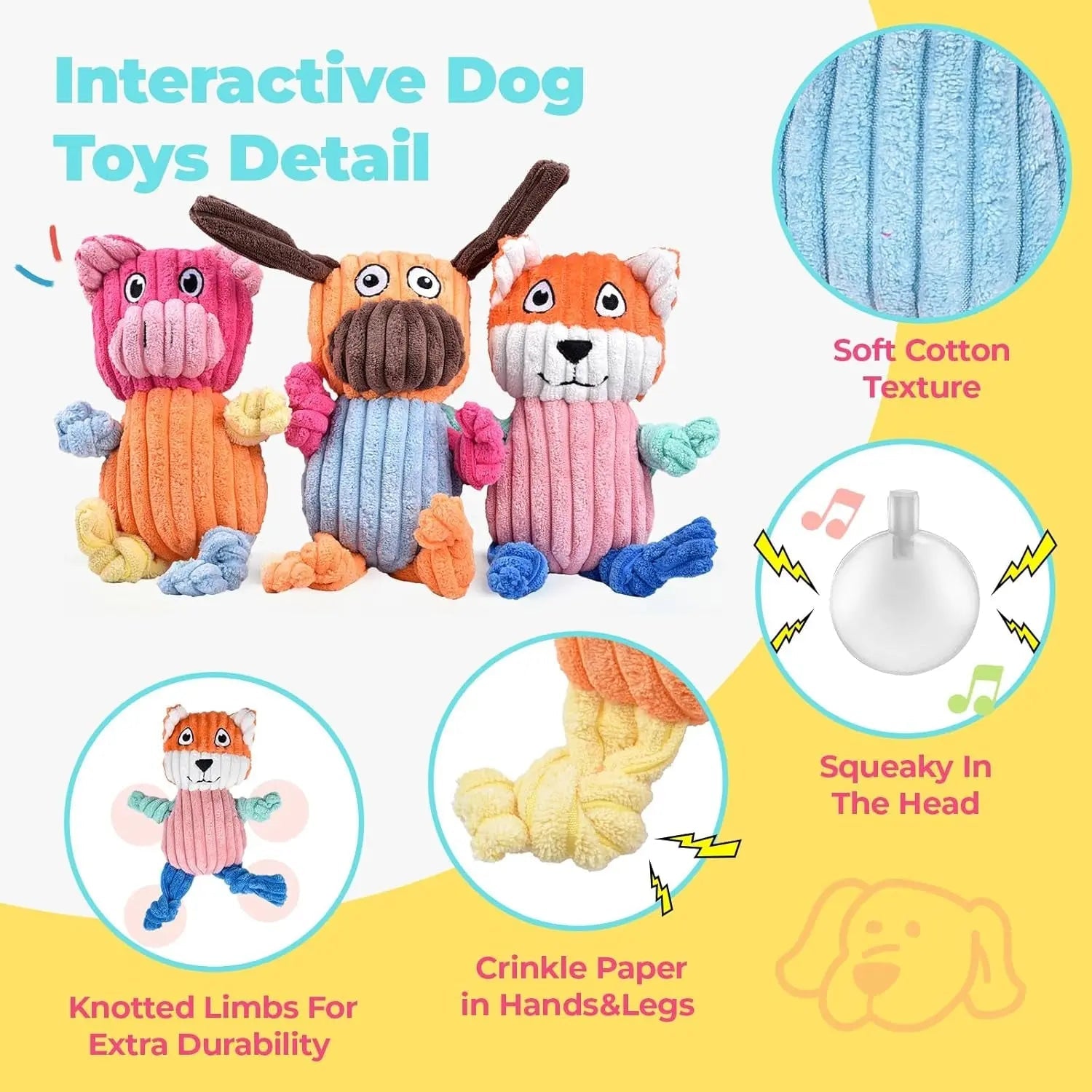 Plush Squeaky Dog Toy Set – Dog, Fox, and Pig (3-Pack)