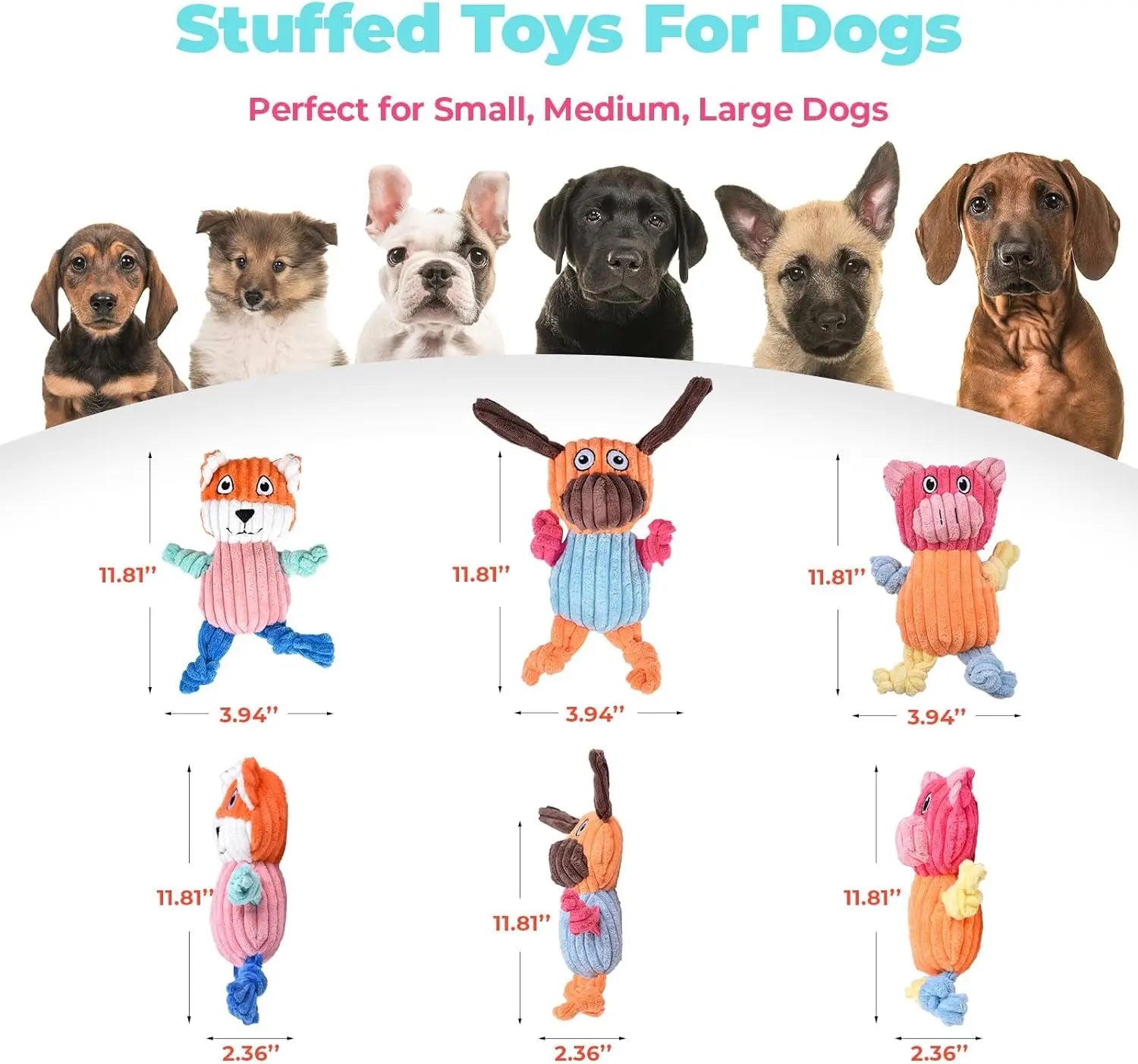 Plush Squeaky Dog Toy Set – Dog, Fox, and Pig (3-Pack)