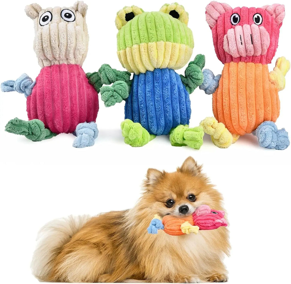 Plush Squeaky Dog Toy Set – Dog, Fox, and Pig (3-Pack)