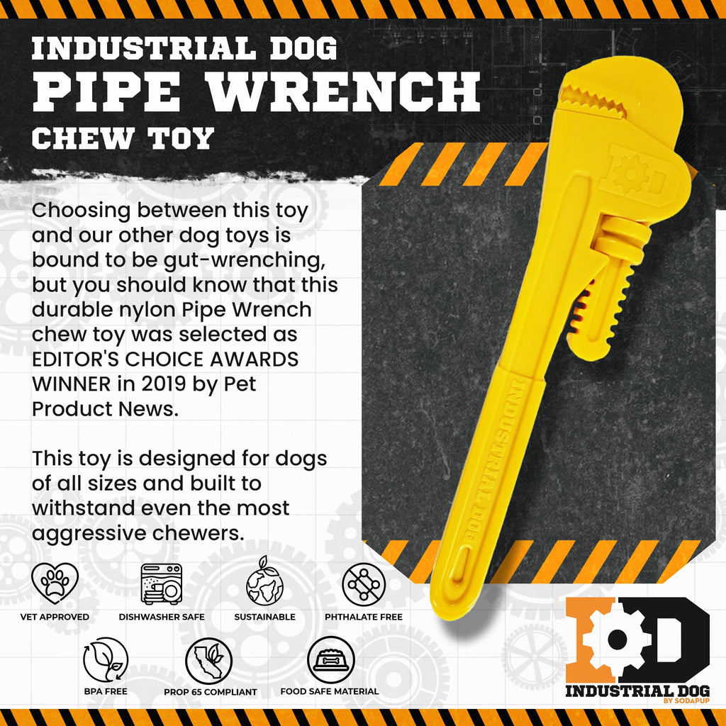 Pipe Wrench Nylon Dog Chew Toy – Durable Yellow Chew for All Dogs