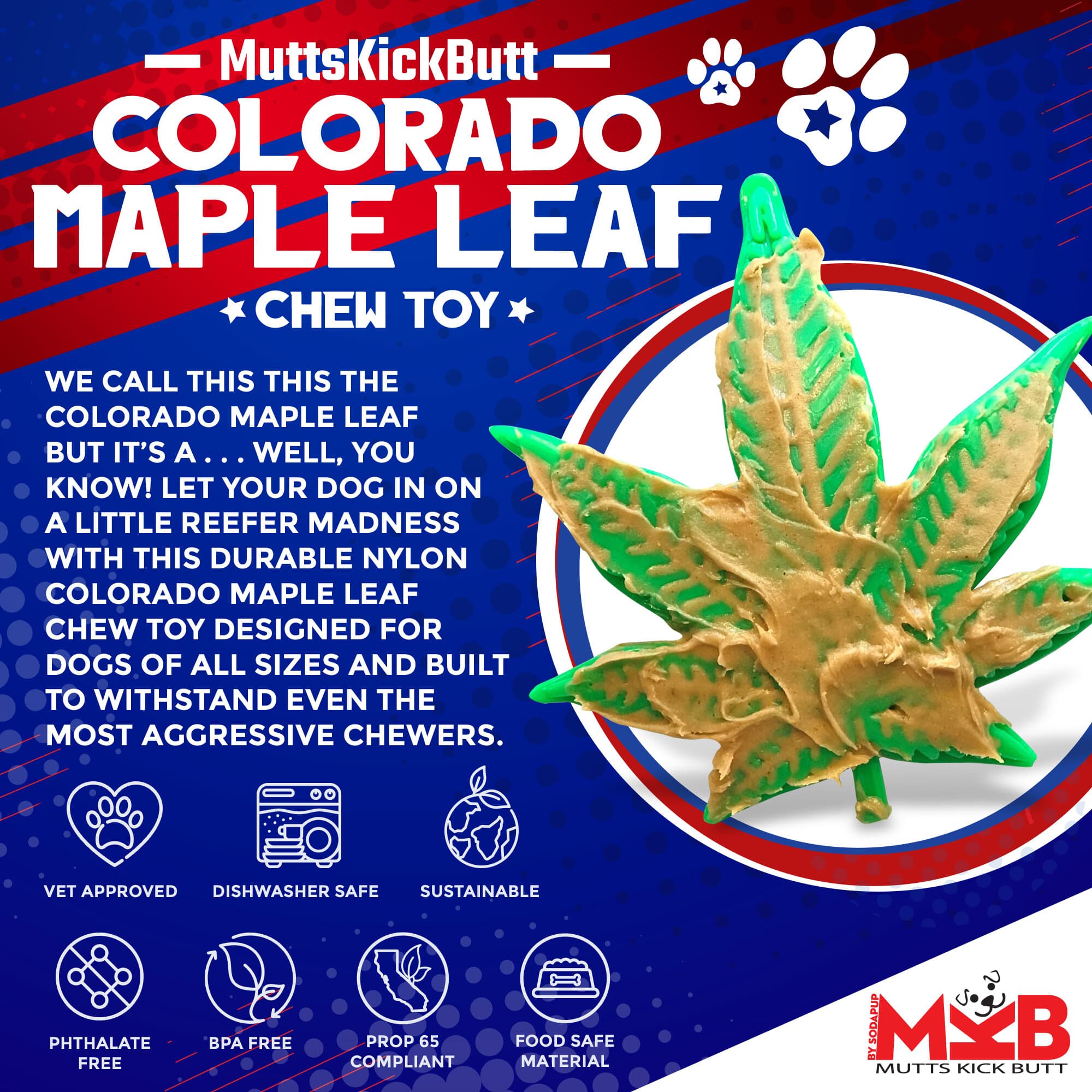 Colorado Maple Leaf Durable Nylon Dog Chew Toy, 5" Green