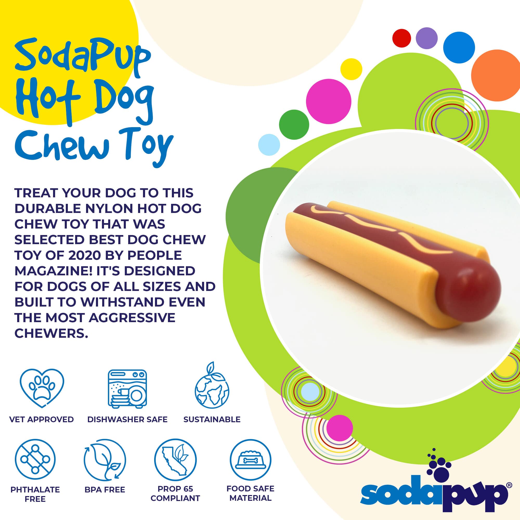 Hot Dog Nylon Chew Toy for Aggressive Chewers, 6.25"