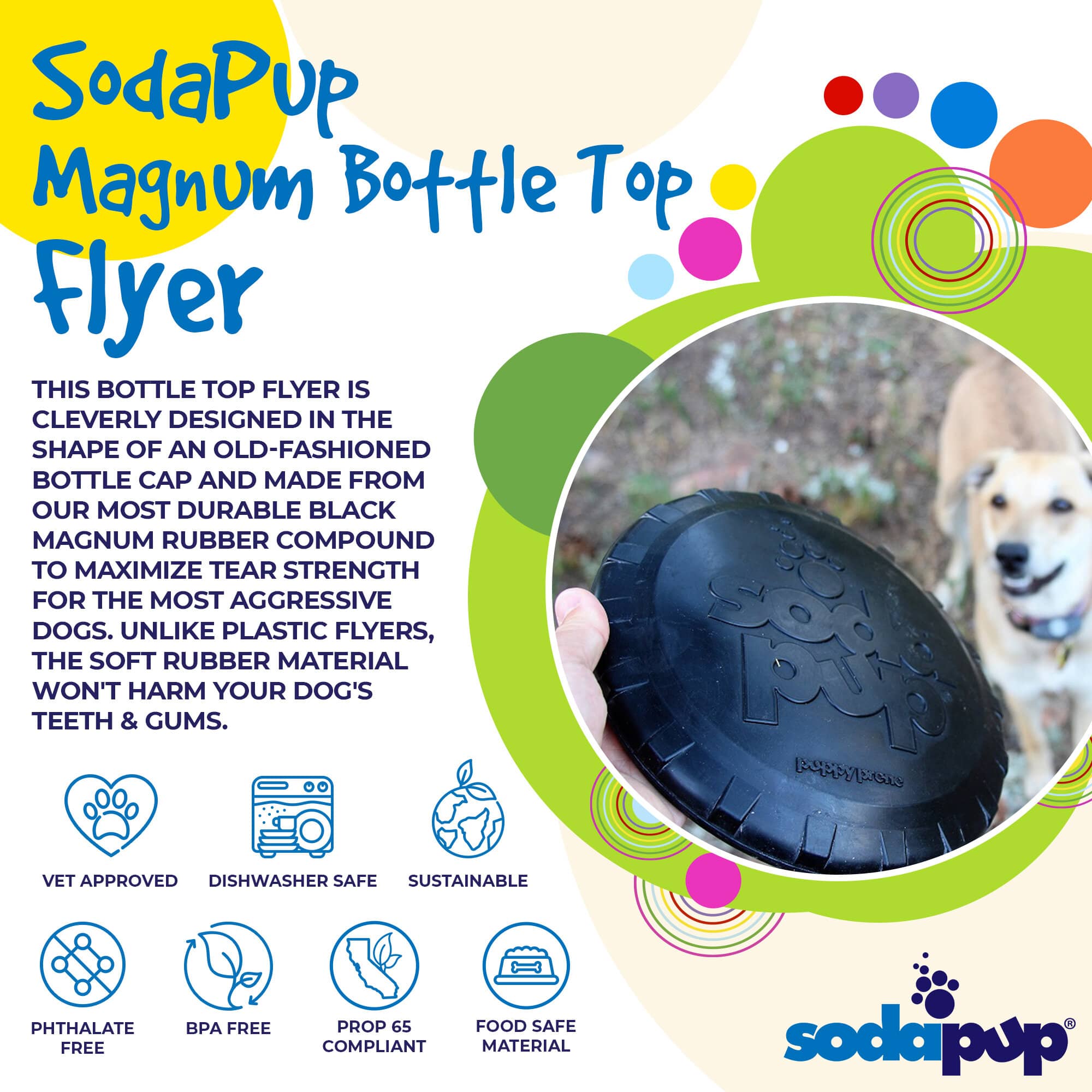 Magnum Bottle Top Flyer Large Rubber Dog Frisbee for Power Chewers