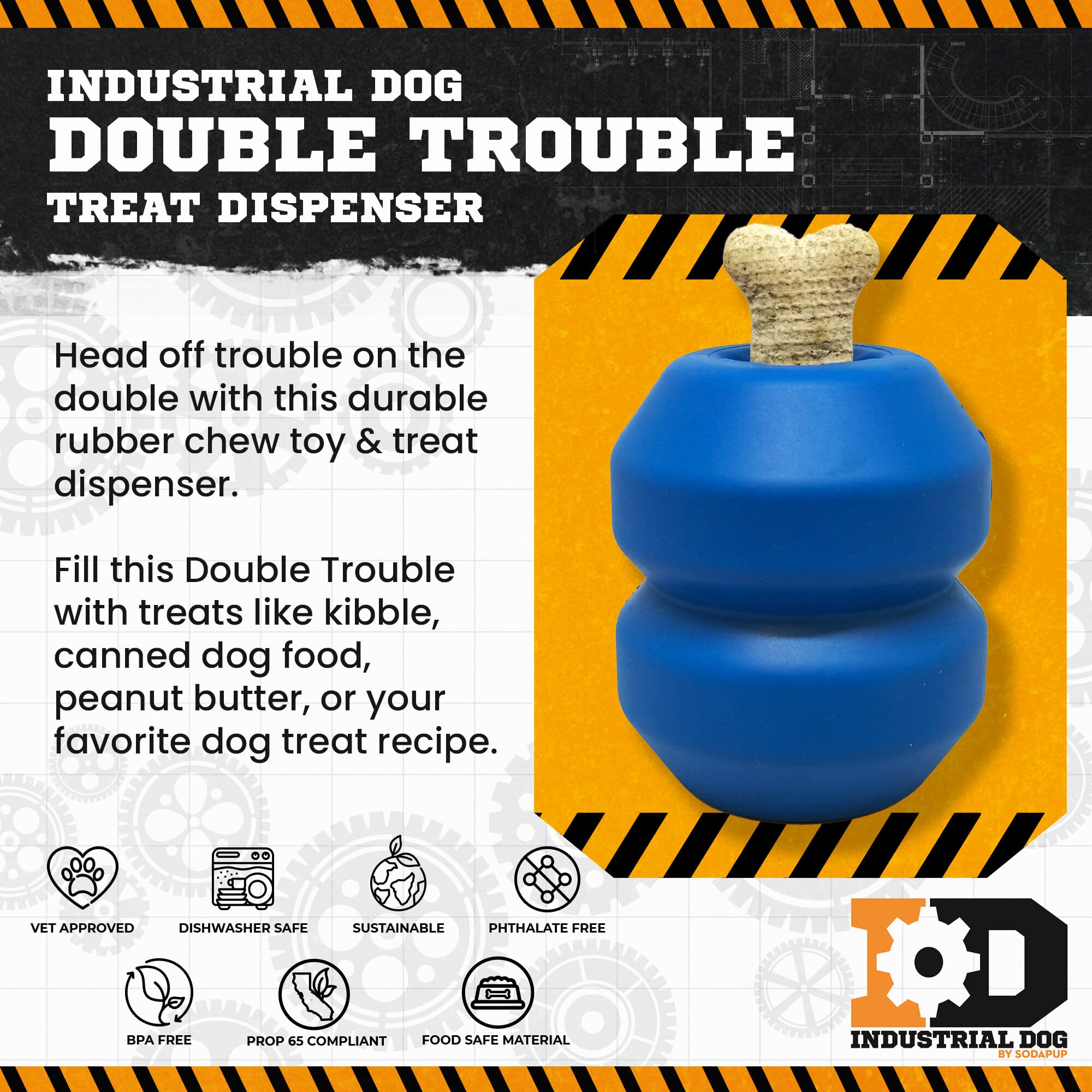 Double Trouble Durable Rubber Chew Toy & Treat Dispenser for Large Dogs