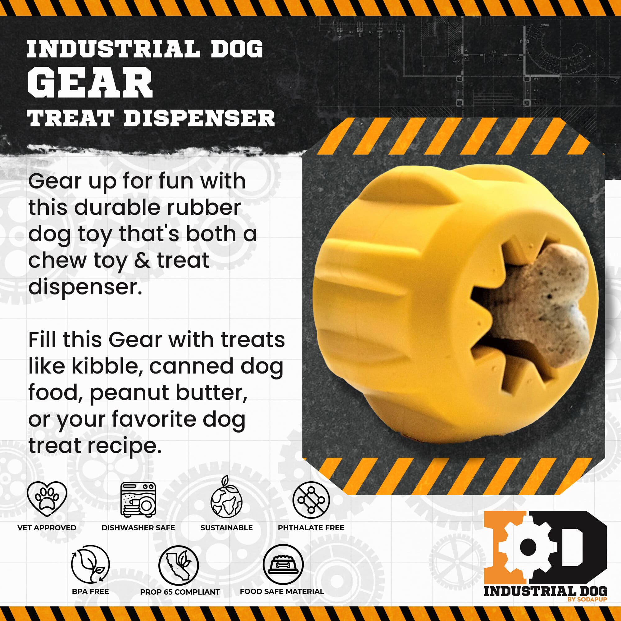 Gear eDispenser Rubber Chew Toy and Treat Holder for Power Chewers, Large