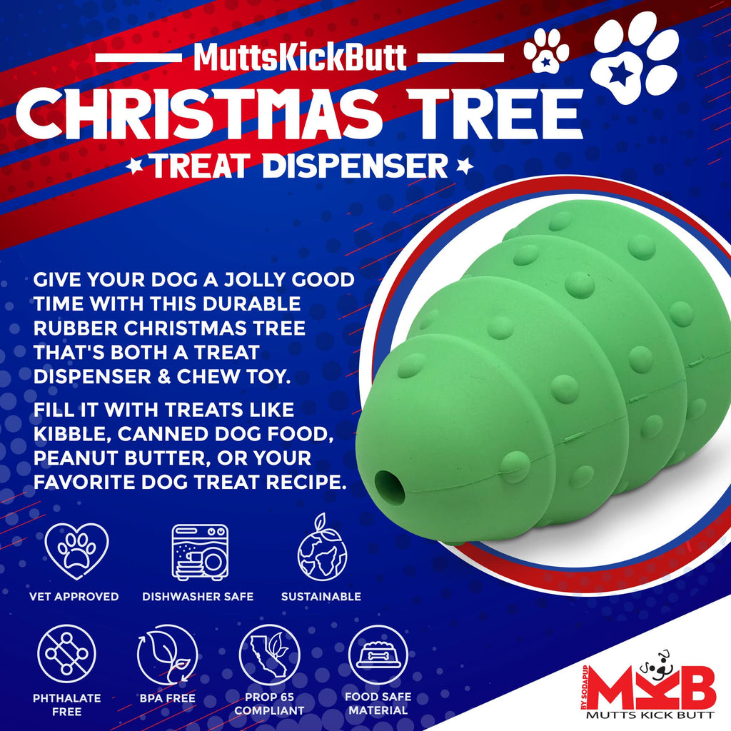 Christmas Tree Treat Dispenser for Large Dogs – Natural Rubber, Green