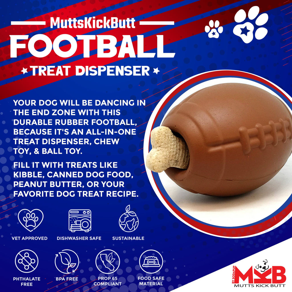 Football-Shaped Natural Rubber Dog Chew Toy & Treat Dispenser, Brown