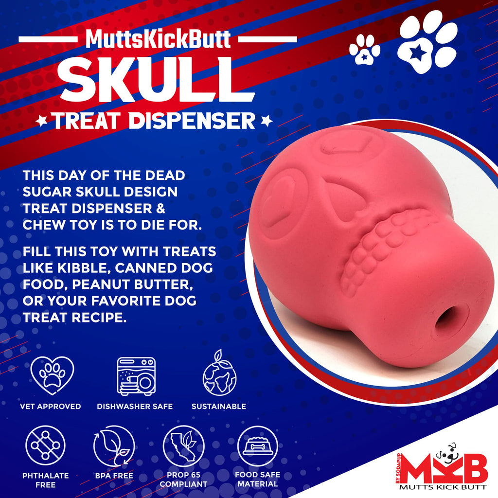 Sugar Skull Dog Chew Toy & Treat Dispenser for Large Dogs