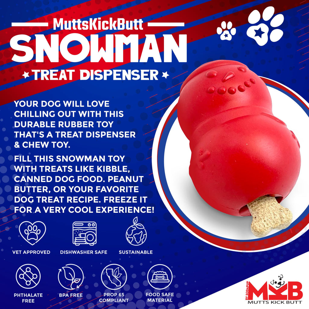 Snowman Treat Dispenser for Large Dogs, Durable Natural Rubber
