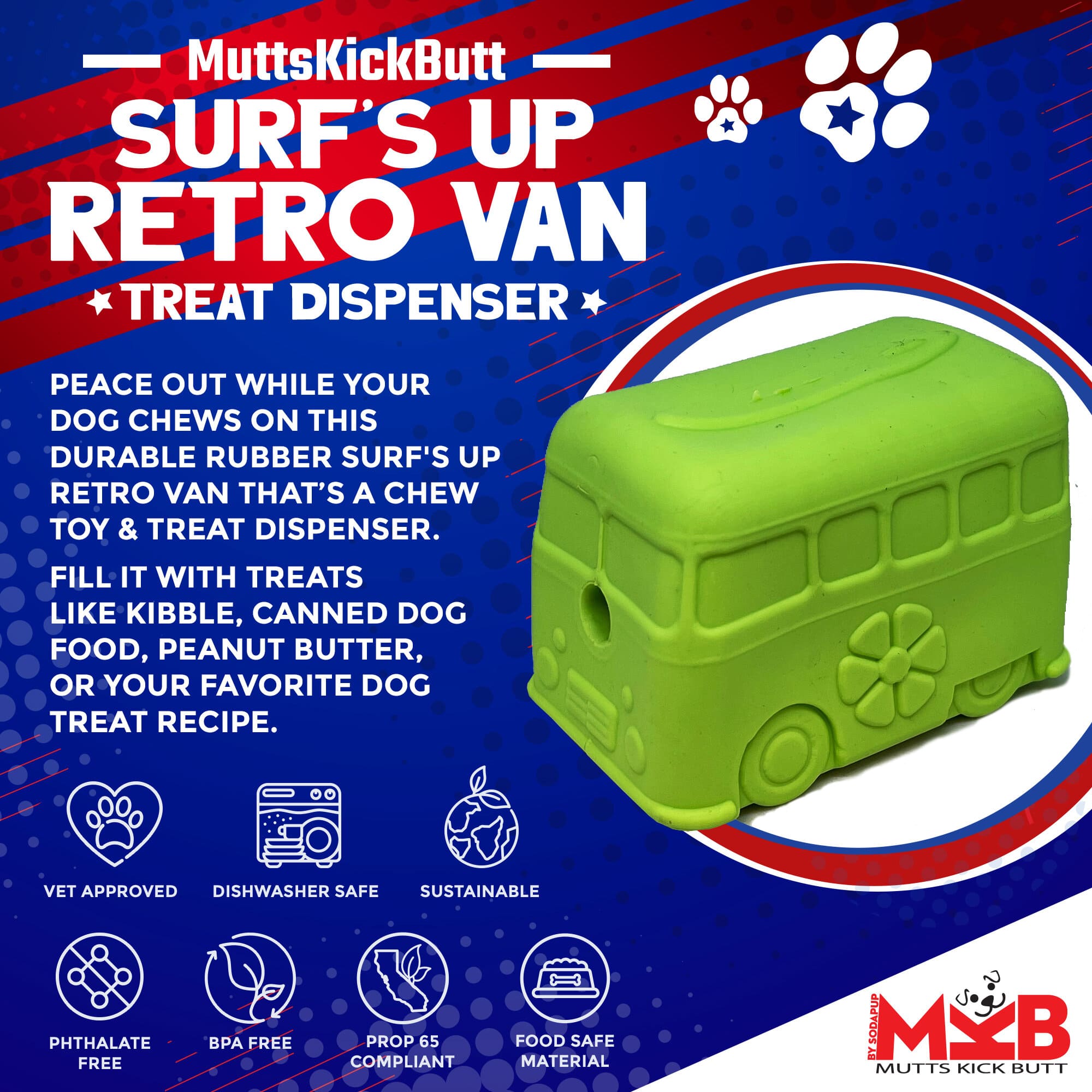 Retro Van Durable Rubber Chew Toy & Treat Dispenser for Large Dogs
