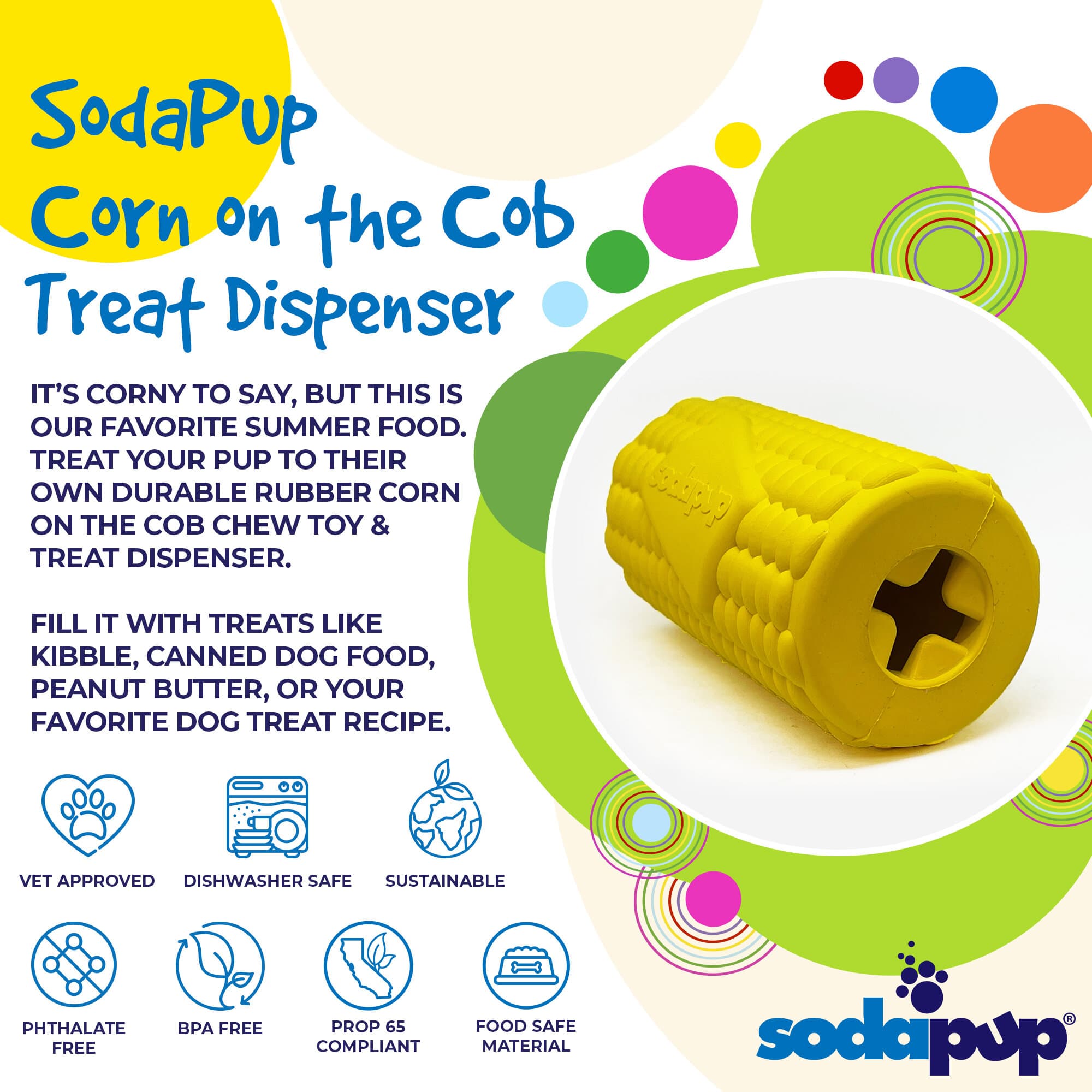Corn on the Cob Rubber Dog Chew Toy and Treat Dispenser