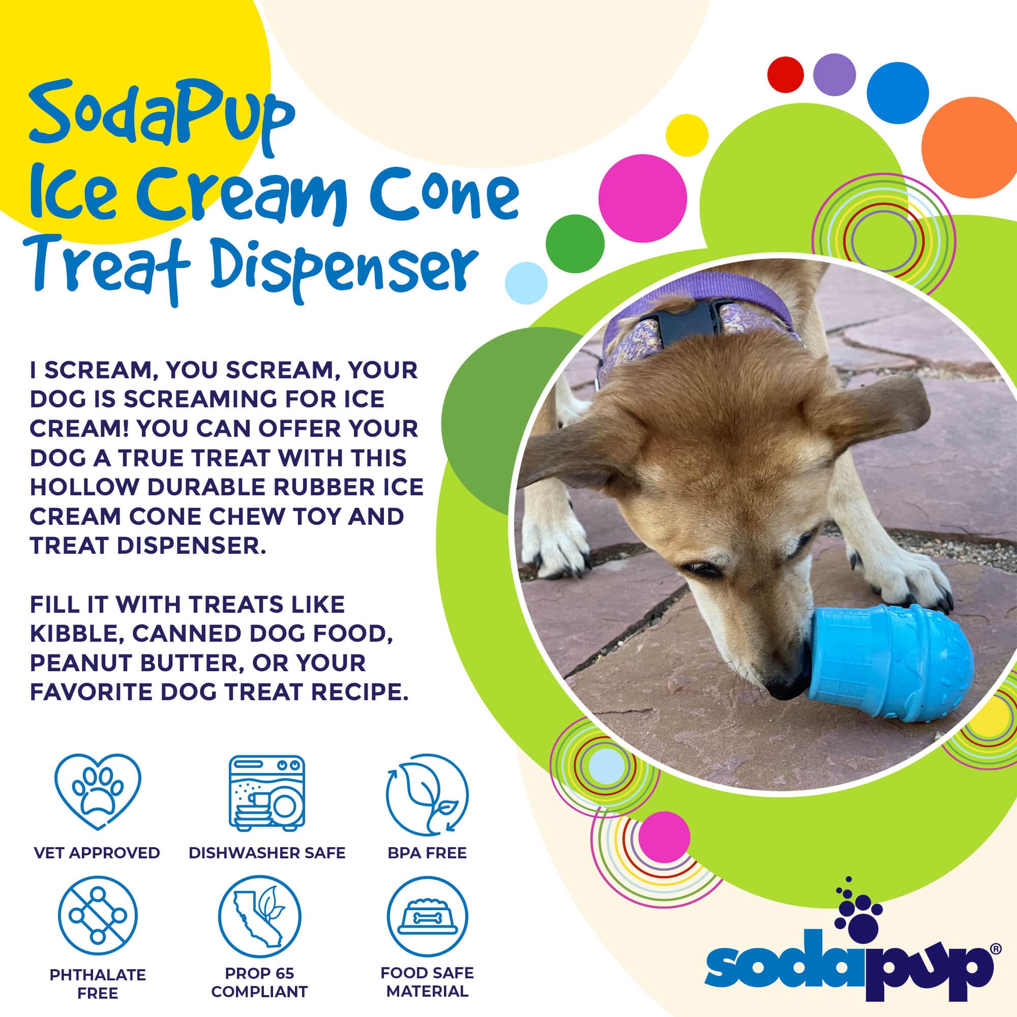 Ice Cream Cone Dog Chew Toy & Treat Dispenser, Large, Natural Rubber