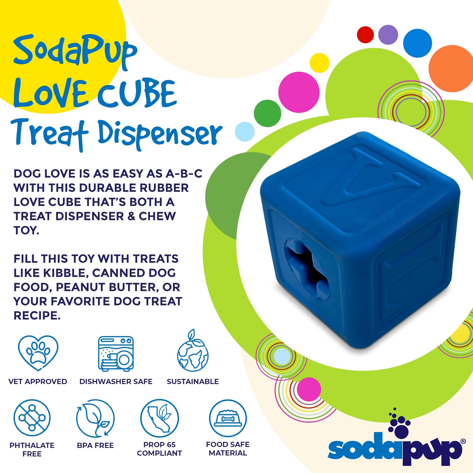 Love Cube Rubber Dog Chew Toy & Treat Dispenser – Large
