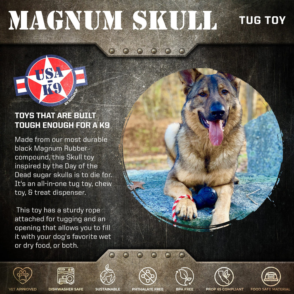 USA-K9 Magnum Skull Durable Rubber Chew Toy for Large Dogs
