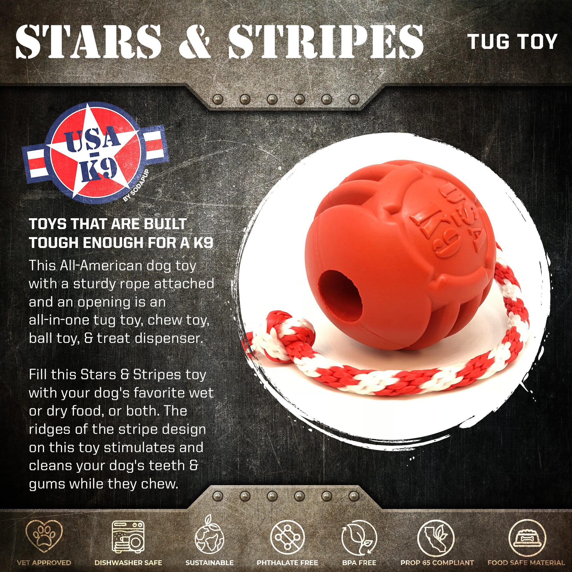 USA-K9 Stars and Stripes Large Rubber Dog Chew Toy