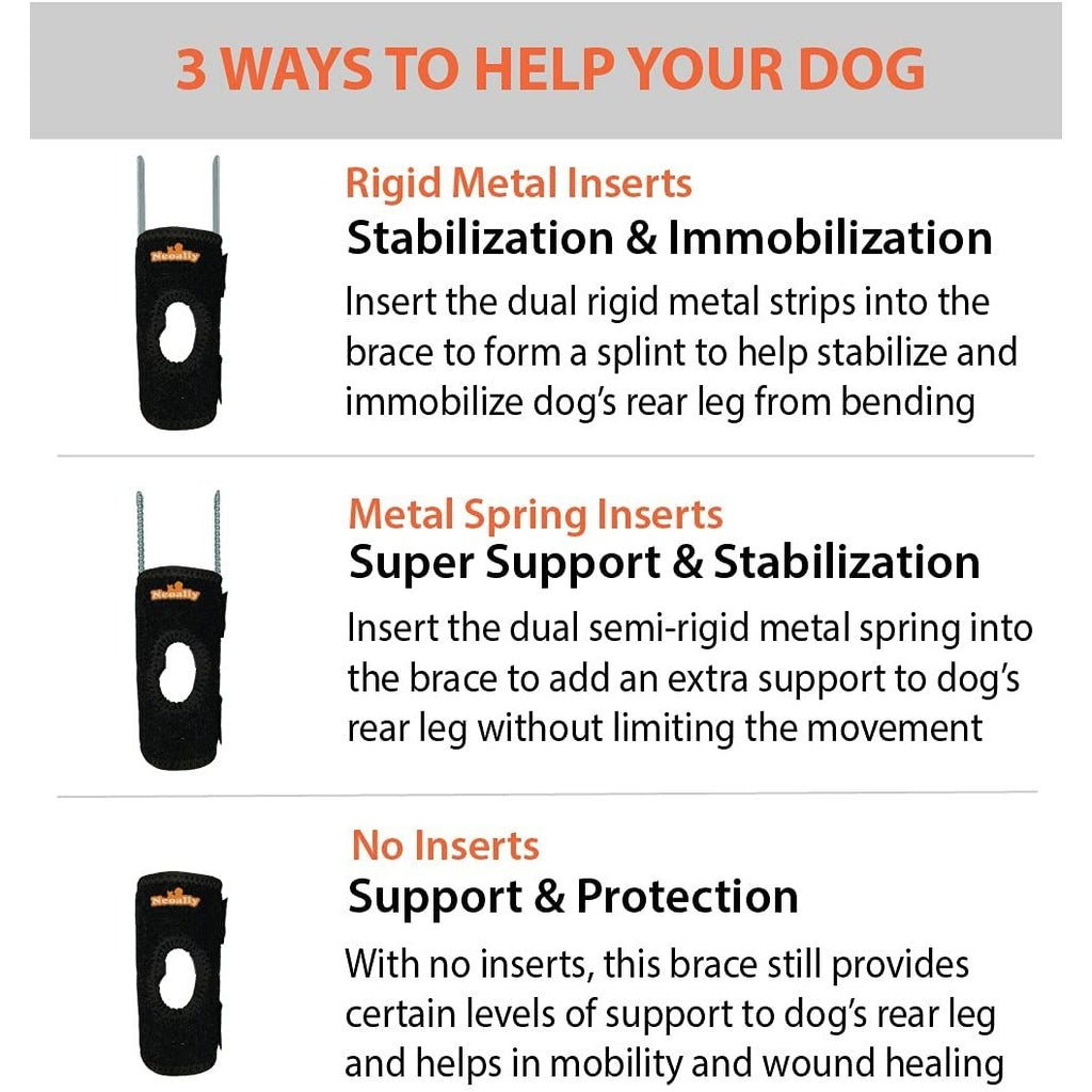 Rear Leg Hock Braces for Dogs, Pair with Removable Metal Inserts