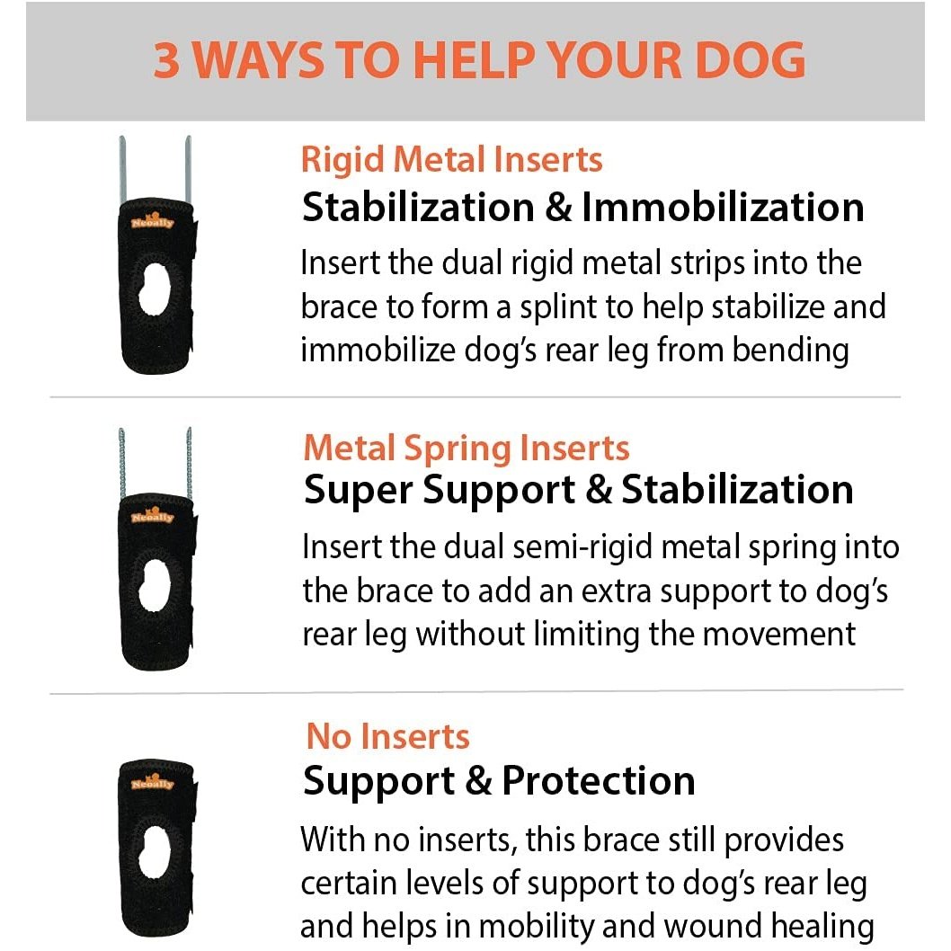 Rear Leg Hock Braces for Dogs, Pair with Removable Metal Inserts